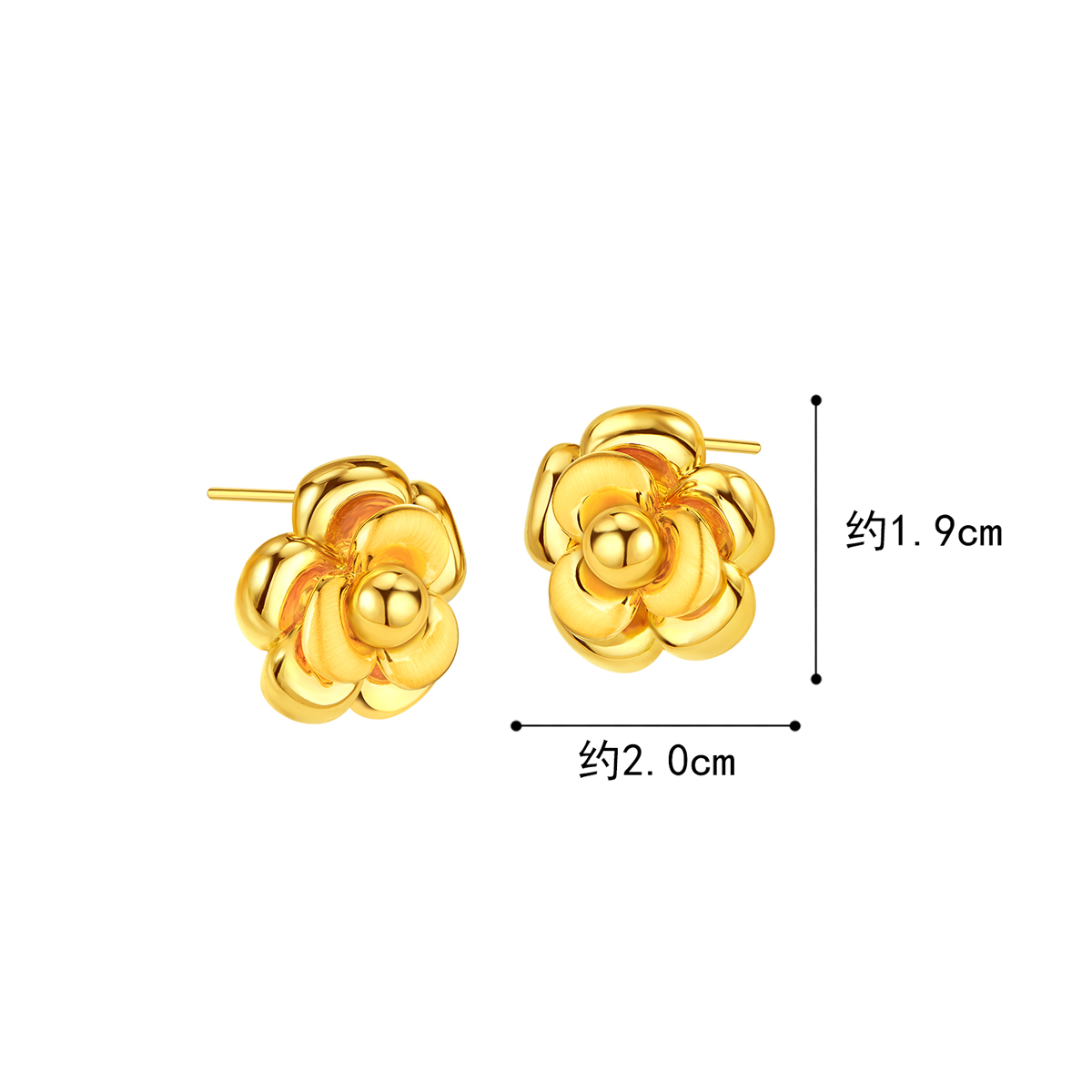 六福珠宝山茶花黄金耳钉耳环女款时尚5D硬金耳饰金品计价A01TBGE0005年货