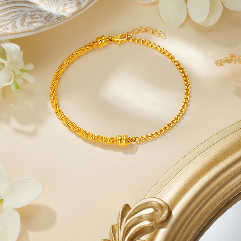 六福珠宝魔艺链黄金手链5G女款足金ab链可DIY串珠计价GJGTBB0025【联系客服补货】