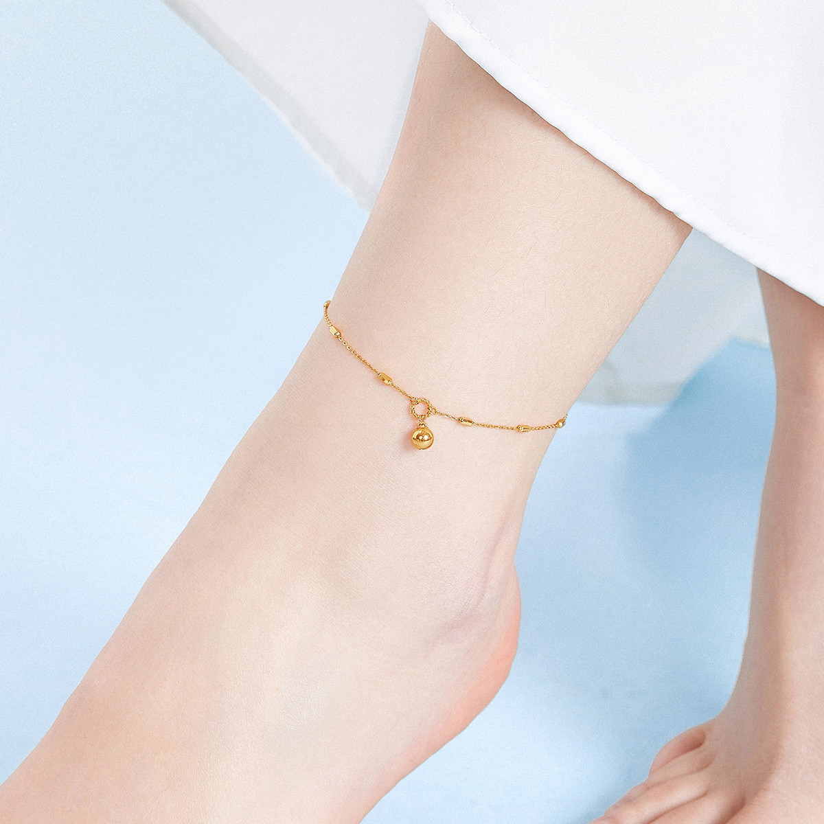 六福珠宝小金球黄金脚链女款时尚金珠足链脚饰计价F63TBGB0134