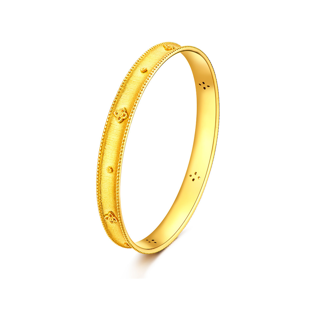 六福珠宝丝绸金丝光黄金手镯女足金镯子实心拉丝计价L07TBGB0020【1V1直播看货】【联系客服补货】