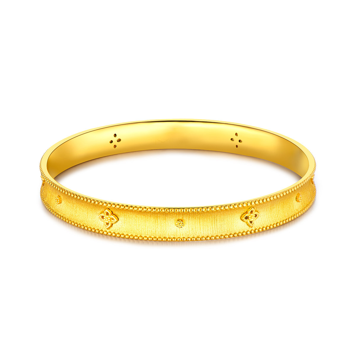 六福珠宝丝绸金丝光黄金手镯女足金镯子实心拉丝计价L07TBGB0020【1V1直播看货】【联系客服补货】