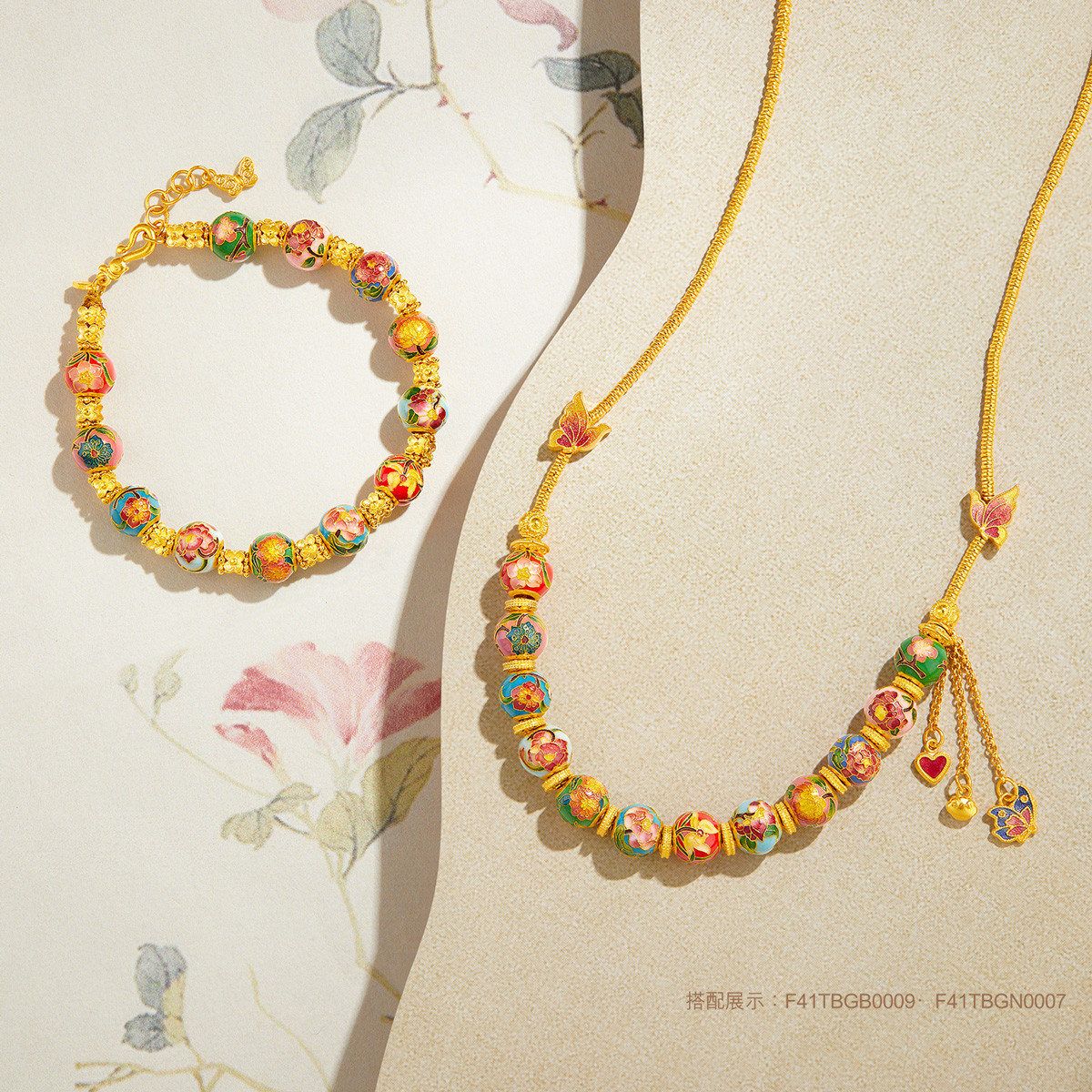 六福珠宝福满传家十二花神黄金项链鎏彩工艺莲花计价F41TBGN0007【联系客服补货】绿色