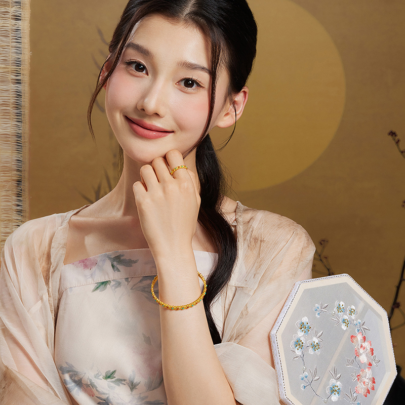 六福珠宝福满传家四时如意黄金手镯女款鎏彩工艺计价G21TBGB0037【联系客服补货】