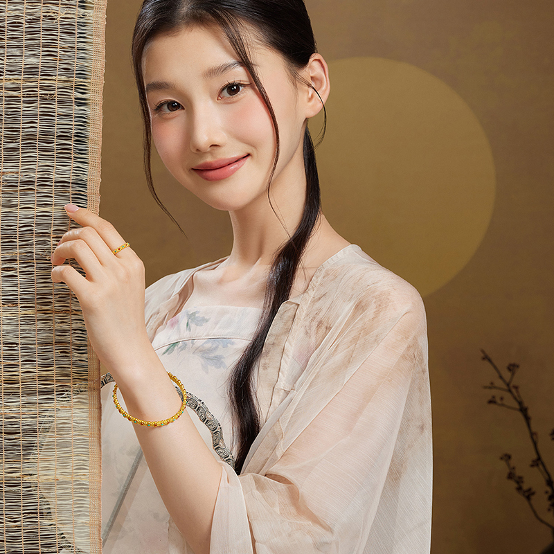 六福珠宝福满传家四时如意黄金戒指女款鎏彩工艺计价G21TBGR0011母亲节礼物