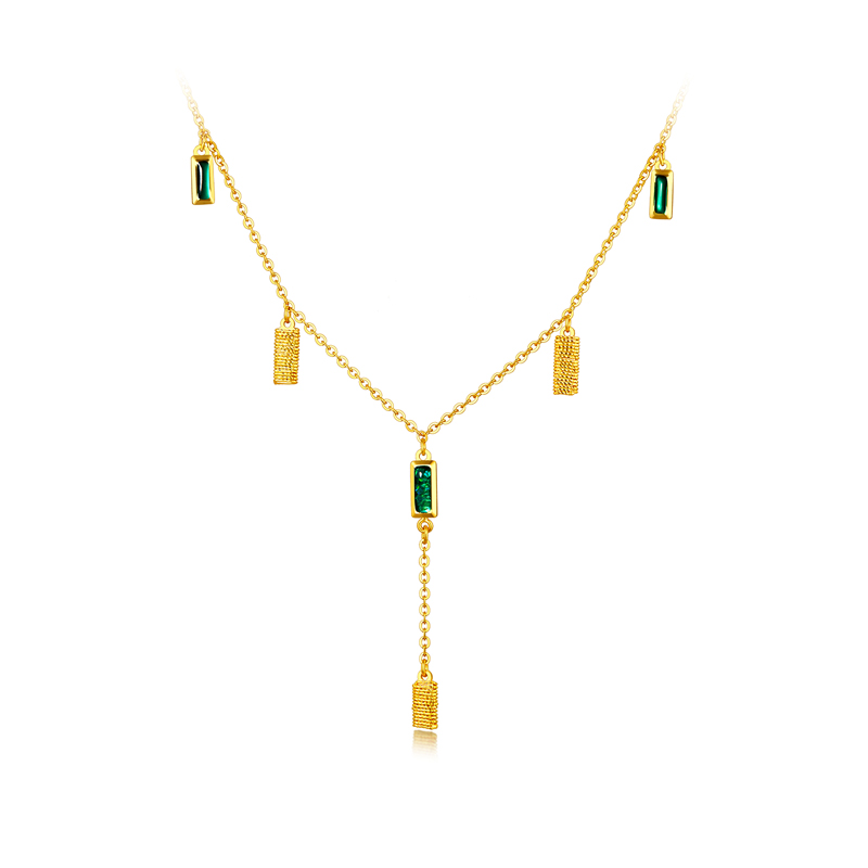 【店庆特惠】六福珠宝灵感系列Ⅱ绿影仙踪黄金项链流苏几何吊坠计价GJG0003DS