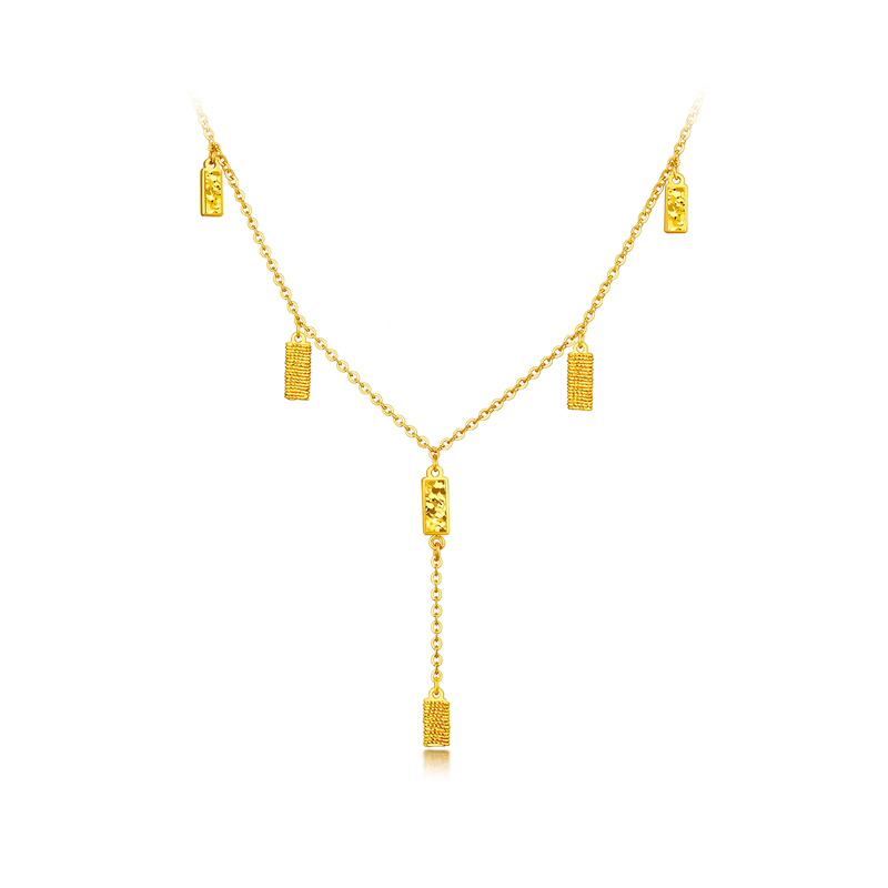 【店庆特惠】六福珠宝灵感系列Ⅱ绿影仙踪黄金项链流苏几何吊坠计价GJG0003DS