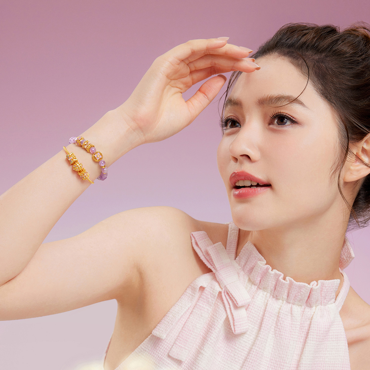 六福珠宝花韵黄金转运珠女鎏彩工艺DIY珍珠串珠路路通赏花定价FIA1TBP0015情人节