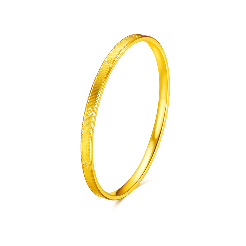 六福珠宝四叶草黄金手镯光面素圈足金镯子女正品计价A01TBGB0019【1V1直播看货】