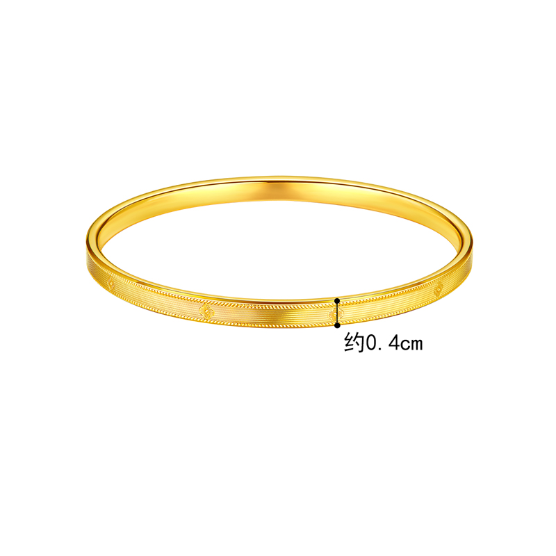 六福珠宝四叶草黄金手镯光面素圈足金镯子女正品计价A01TBGB0019【1V1直播看货】