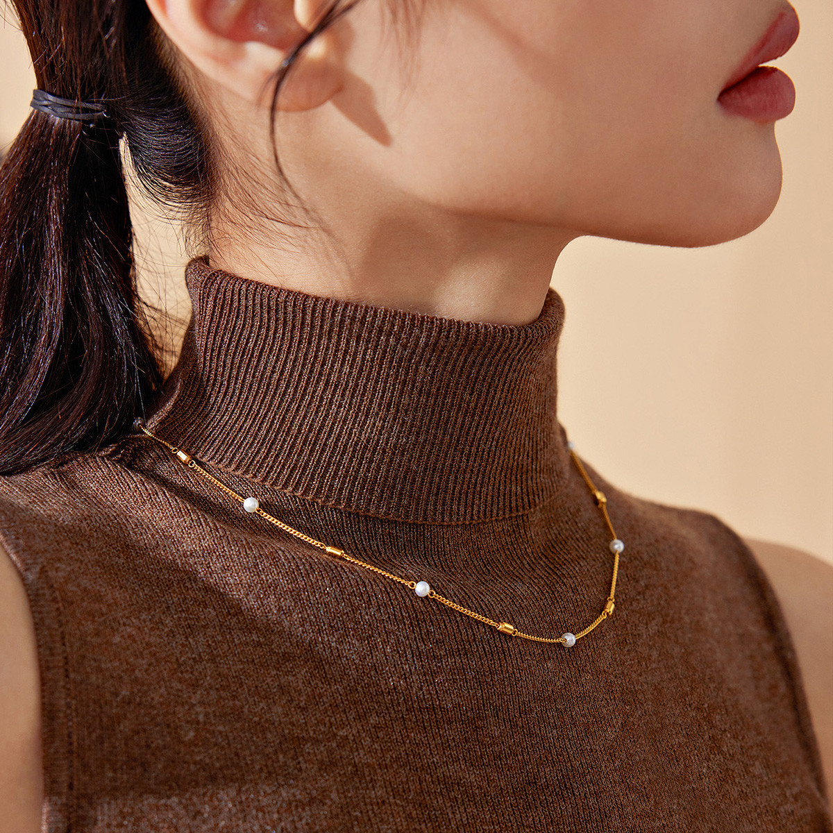 六福珠宝光影金珠影黄金项链女5G足金锁骨链珍珠颈链计价012941NA【1V1直播看货】