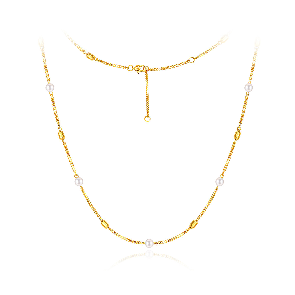 六福珠宝光影金珠影黄金项链女5G足金锁骨链珍珠颈链计价012941NA【1V1直播看货】