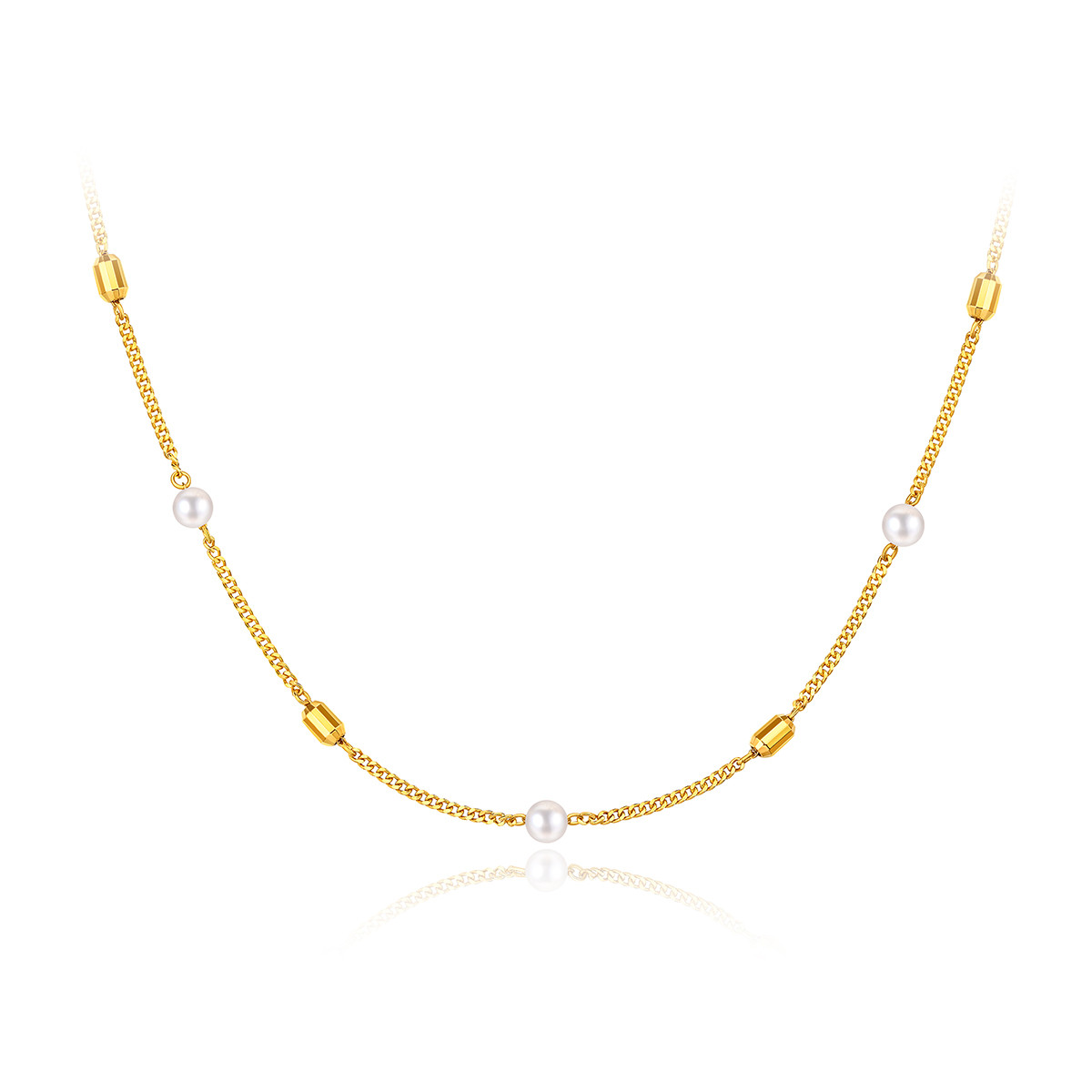 六福珠宝光影金珠影黄金项链女5G足金锁骨链珍珠颈链计价012941NA【1V1直播看货】