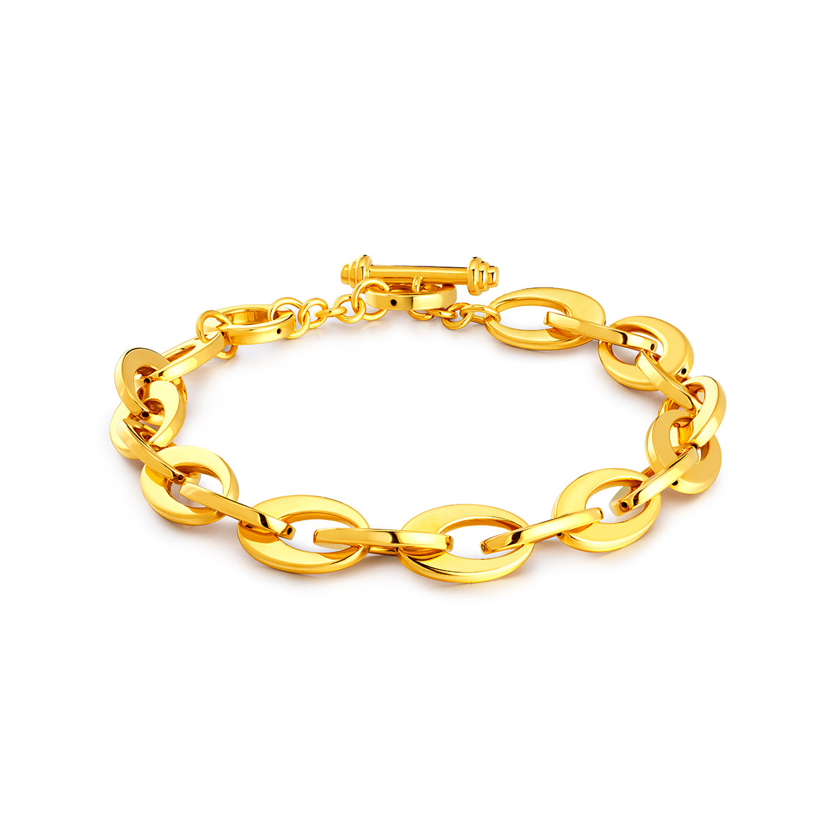 六福珠宝环环相扣黄金手链OT扣女时尚5D硬金首饰计价015081BA