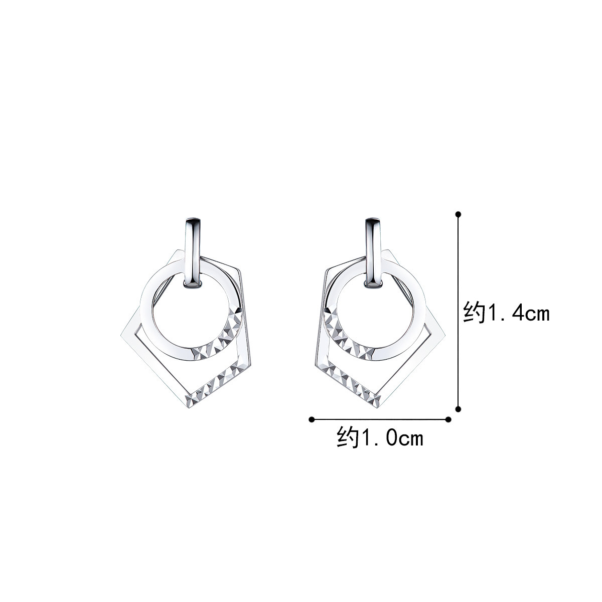 六福珠宝双环几何形铂金耳钉女个性铂950铂金耳饰计价EFPTBE0008