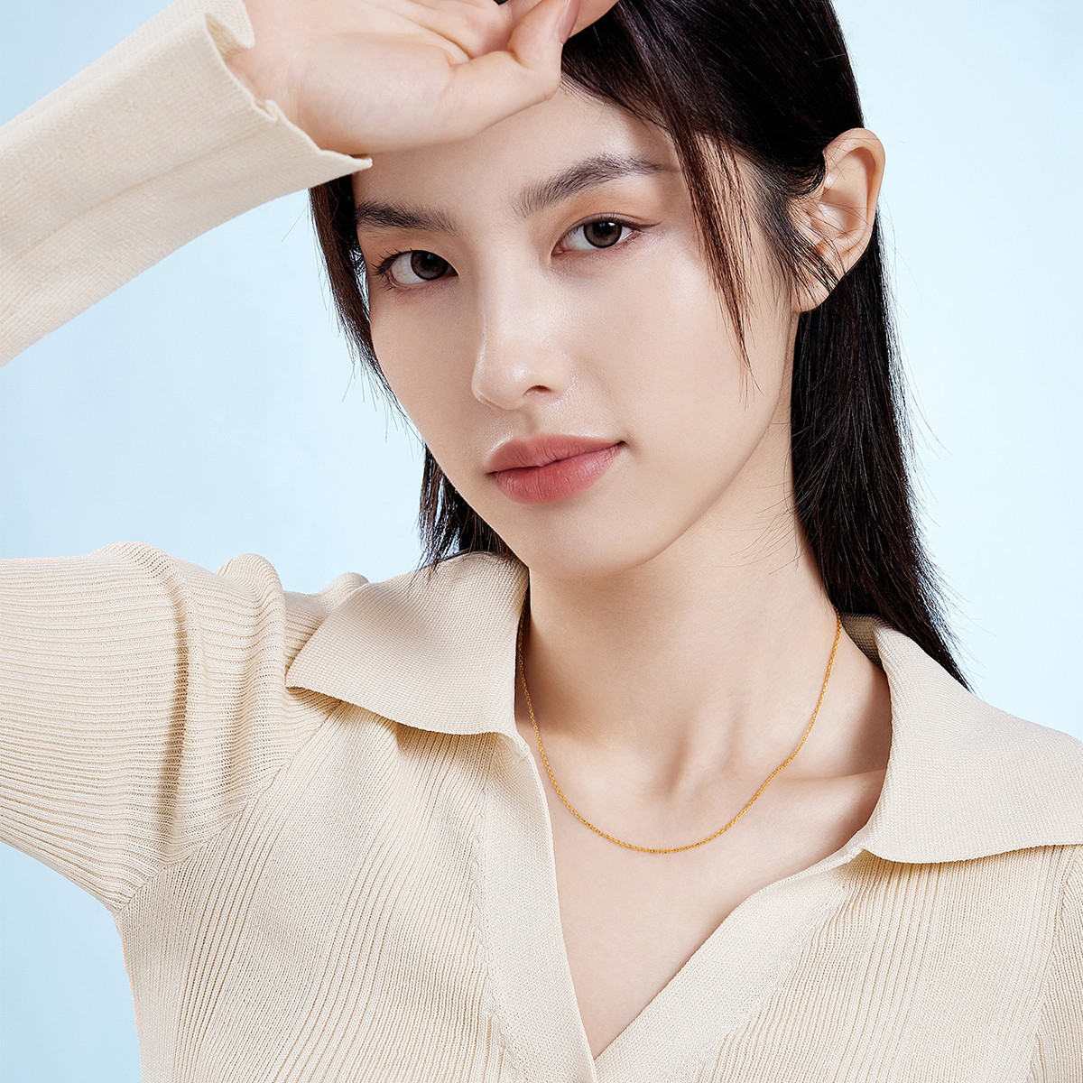 六福珠宝十字素链黄金项链女简约锁骨细链子足金计价A03TBGN0004A