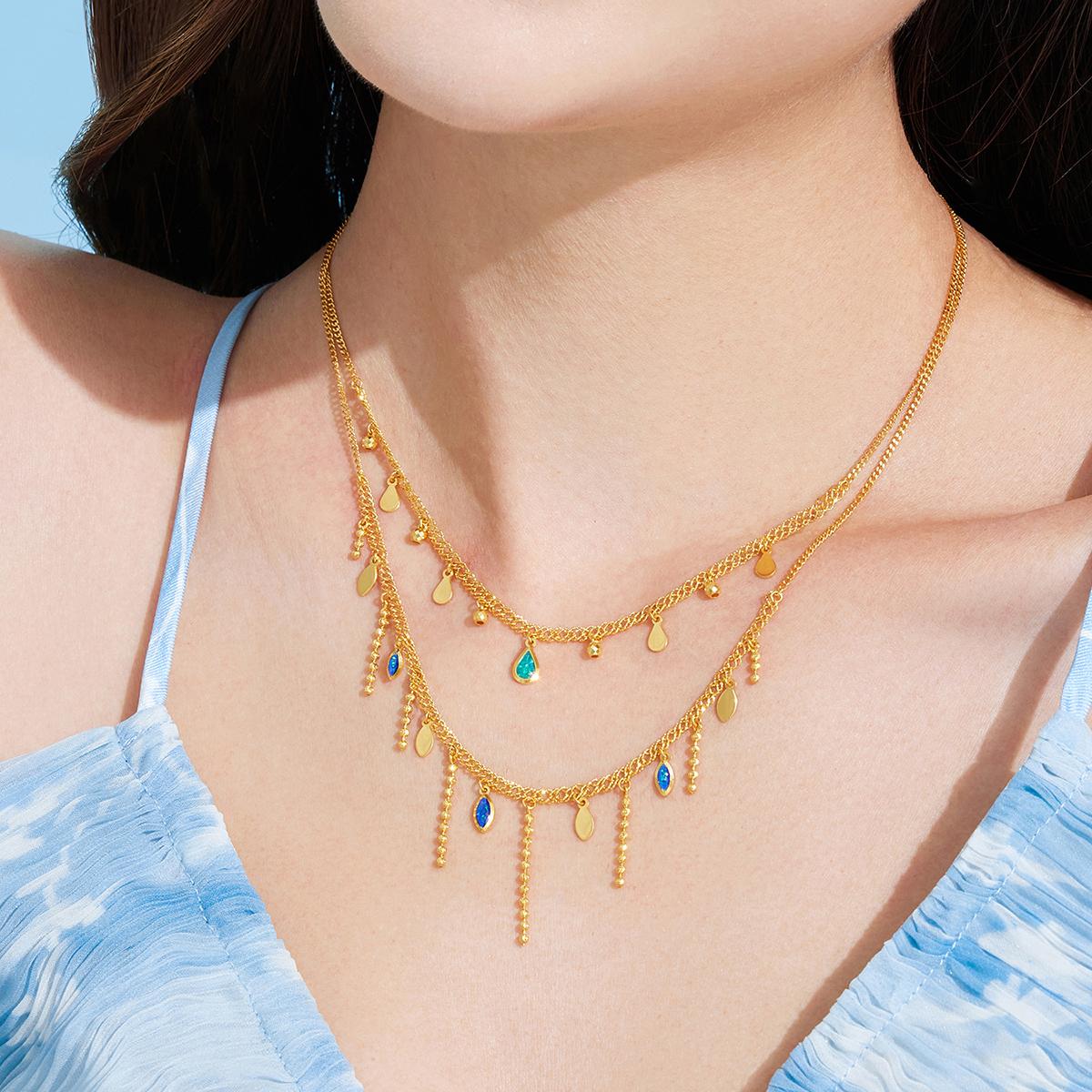 六福珠宝灵感系列Ⅱ贝加尔湖黄金项链女水滴锁骨链计价GJG0007DS【1V1直播看货】