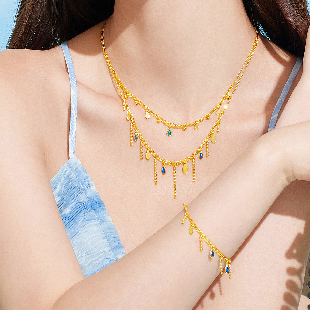 六福珠宝灵感系列Ⅱ贝加尔湖黄金项链女水滴锁骨链计价GJG0007DS【1V1直播看货】