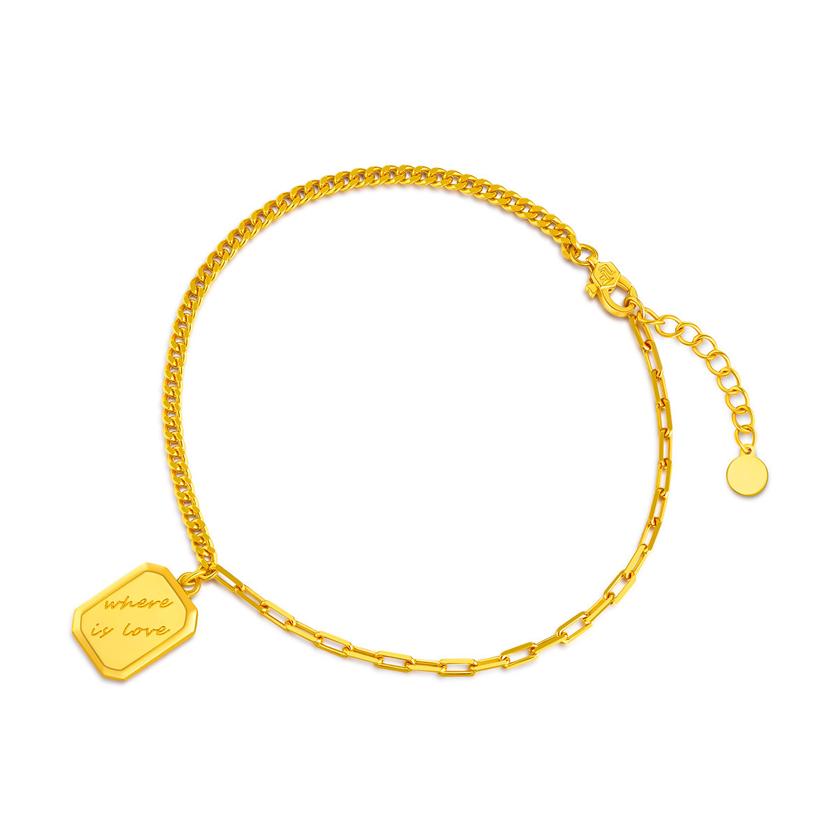 六福珠宝巧克力方糖黄金手链女光影金方牌5G足金手链计价GCG60015