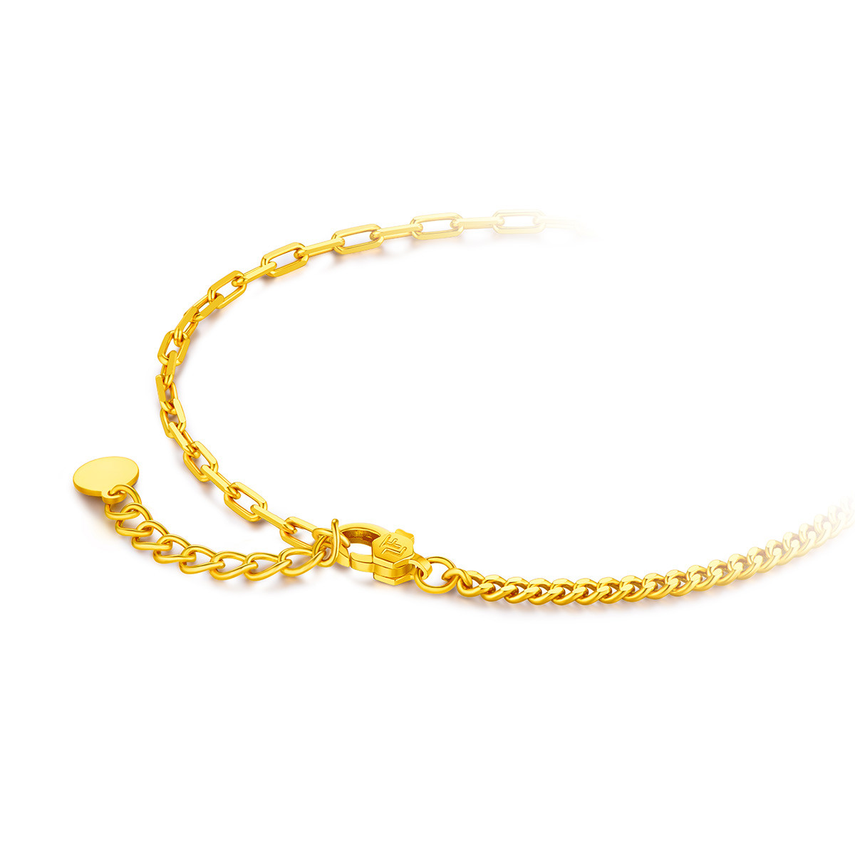 六福珠宝巧克力方糖黄金手链女光影金方牌5G足金手链计价GCG60015