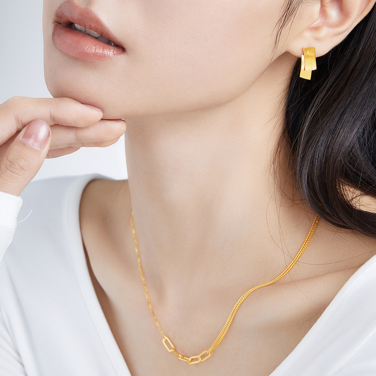 六福珠宝光影金5G黄金项链女款足金套链含延长链计价L19TBGN0001【1V1直播看货】