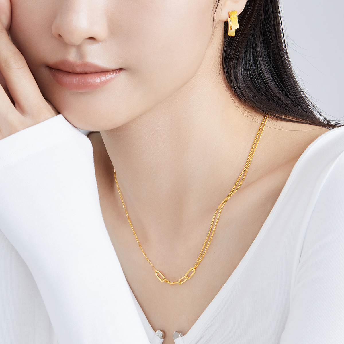 六福珠宝光影金5G黄金项链女款足金套链含延长链计价L19TBGN0001【1V1直播看货】