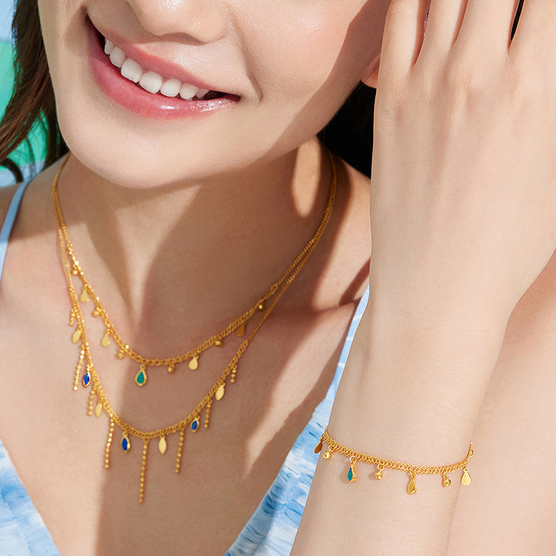 六福珠宝灵感系列Ⅱ贝加尔湖黄金项链女水滴锁骨链计价GJG0007DS【1V1直播看货】