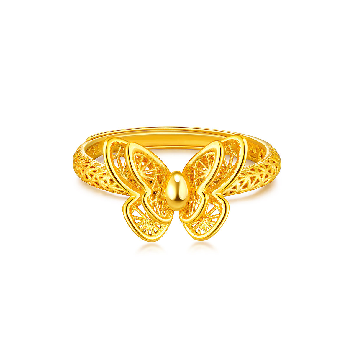 六福珠宝蝴蝶黄金戒指开口拉丝女款足金戒指礼物计价F95TBGR0003