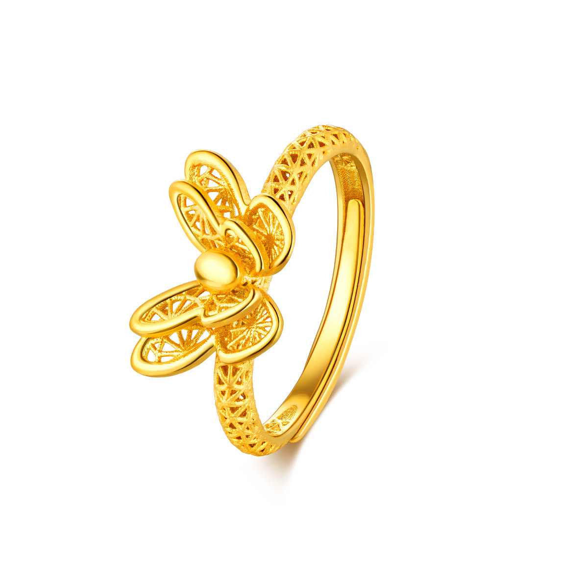 六福珠宝蝴蝶黄金戒指开口拉丝女款足金戒指礼物计价F95TBGR0003