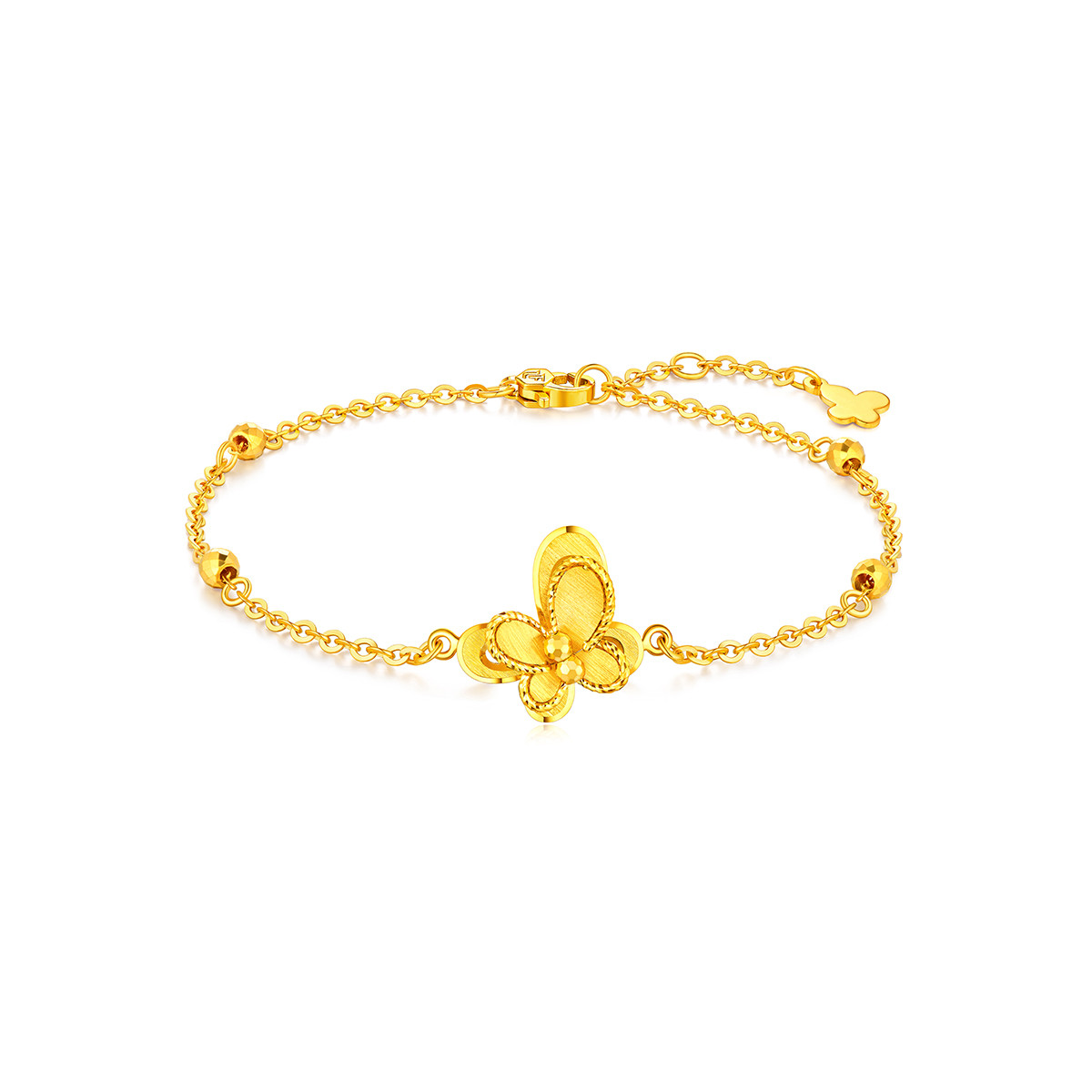 六福珠宝蝴蝶黄金手链女款拉丝金首饰链子正品足金计价GJGTBB0005【联系客服补货】