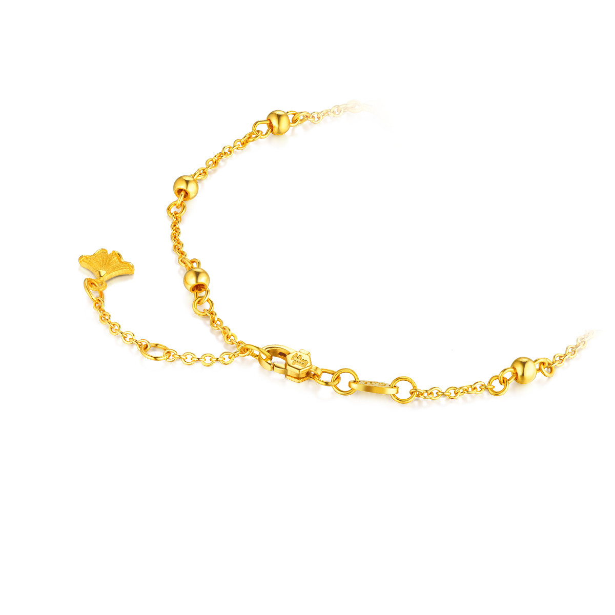 六福珠宝银杏黄金手链女鎏彩工艺婚嫁足金手链实心计价GDGTBB0032【联系客服补货】