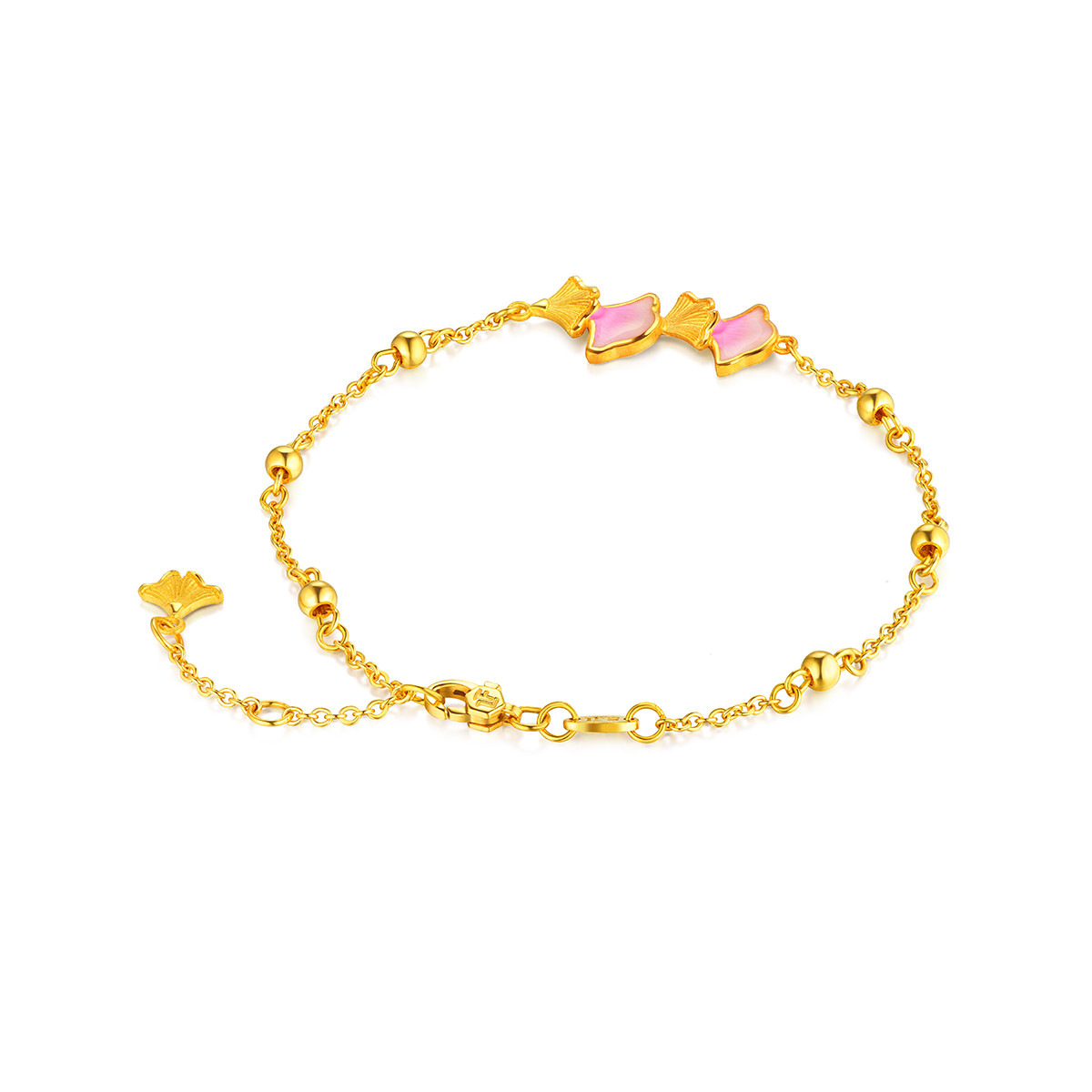 六福珠宝银杏黄金手链女鎏彩工艺婚嫁足金手链实心计价GDGTBB0032【联系客服补货】