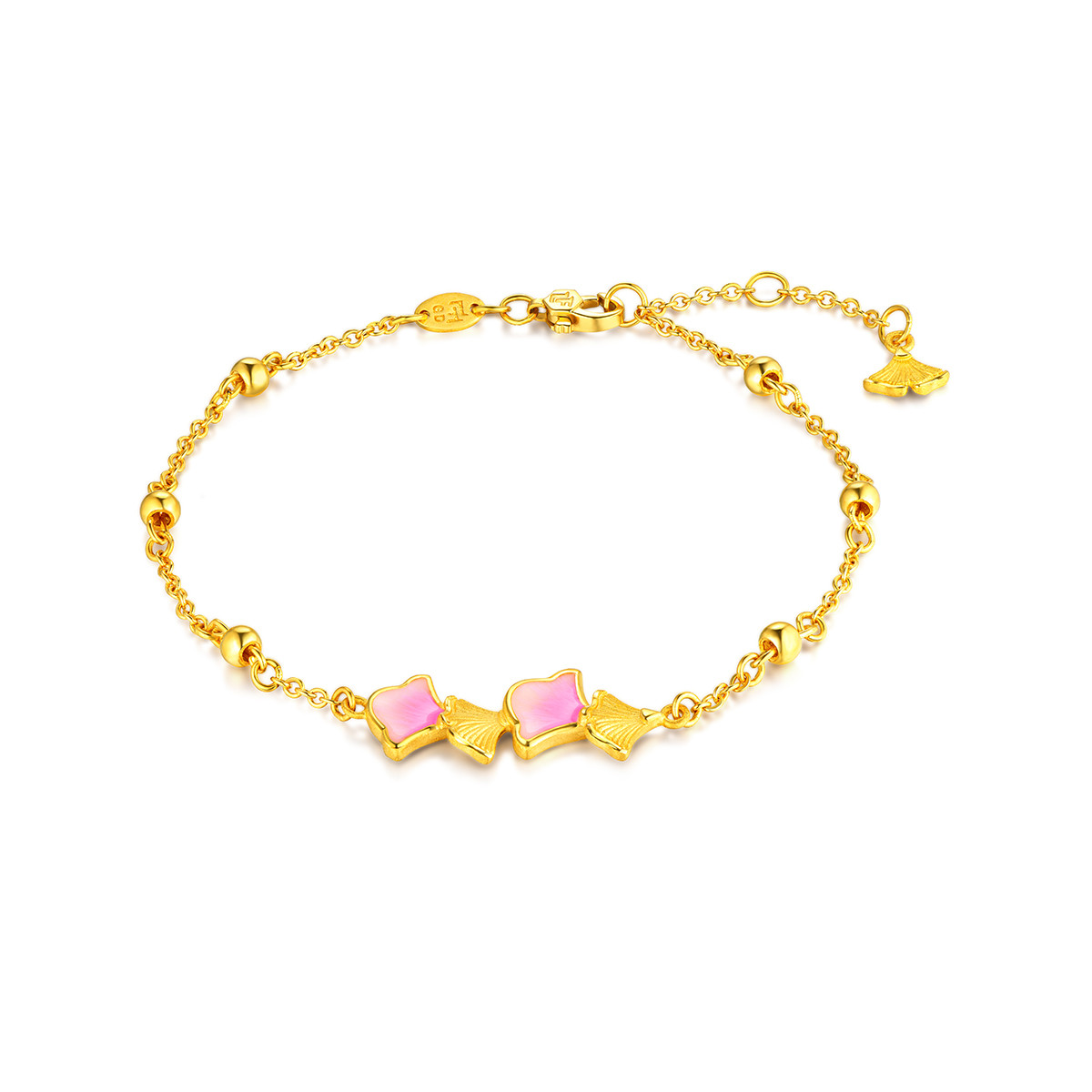 六福珠宝银杏黄金手链女鎏彩工艺婚嫁足金手链实心计价GDGTBB0032【联系客服补货】