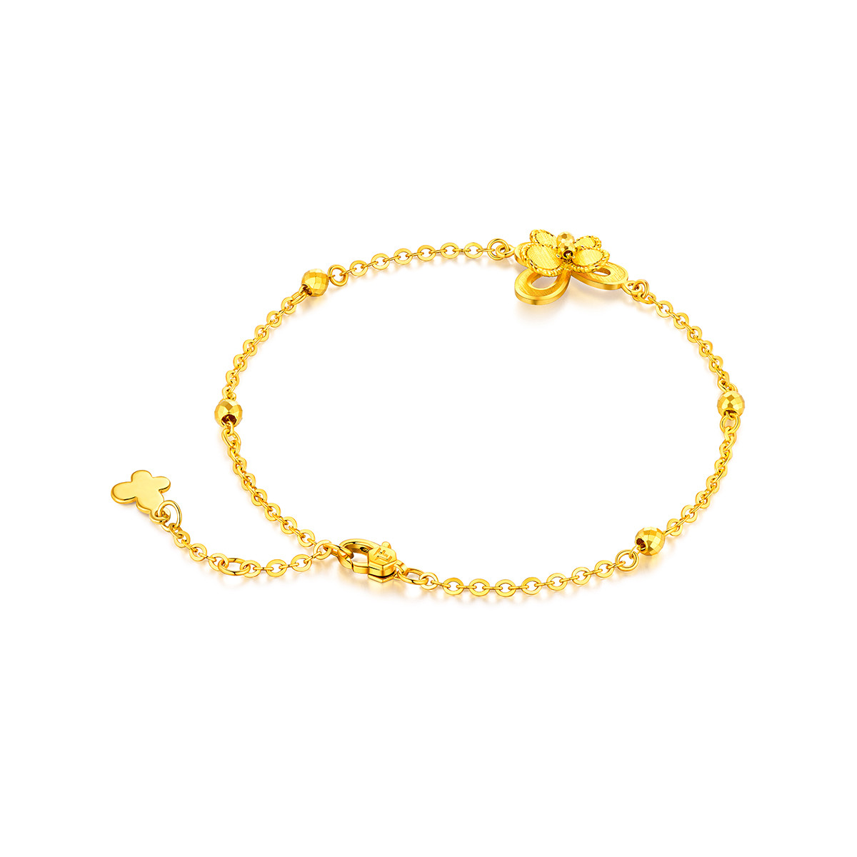 六福珠宝蝴蝶黄金手链女款拉丝金首饰链子正品足金计价GJGTBB0005【联系客服补货】