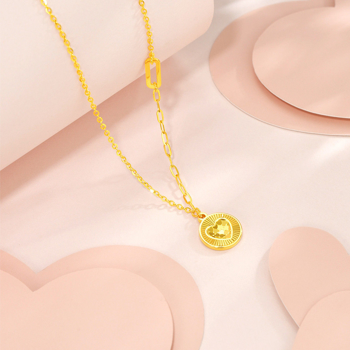 六福珠宝心心相印黄金项链女款时尚足金吊坠套链计价GJGTBN0031【联系客服补货】