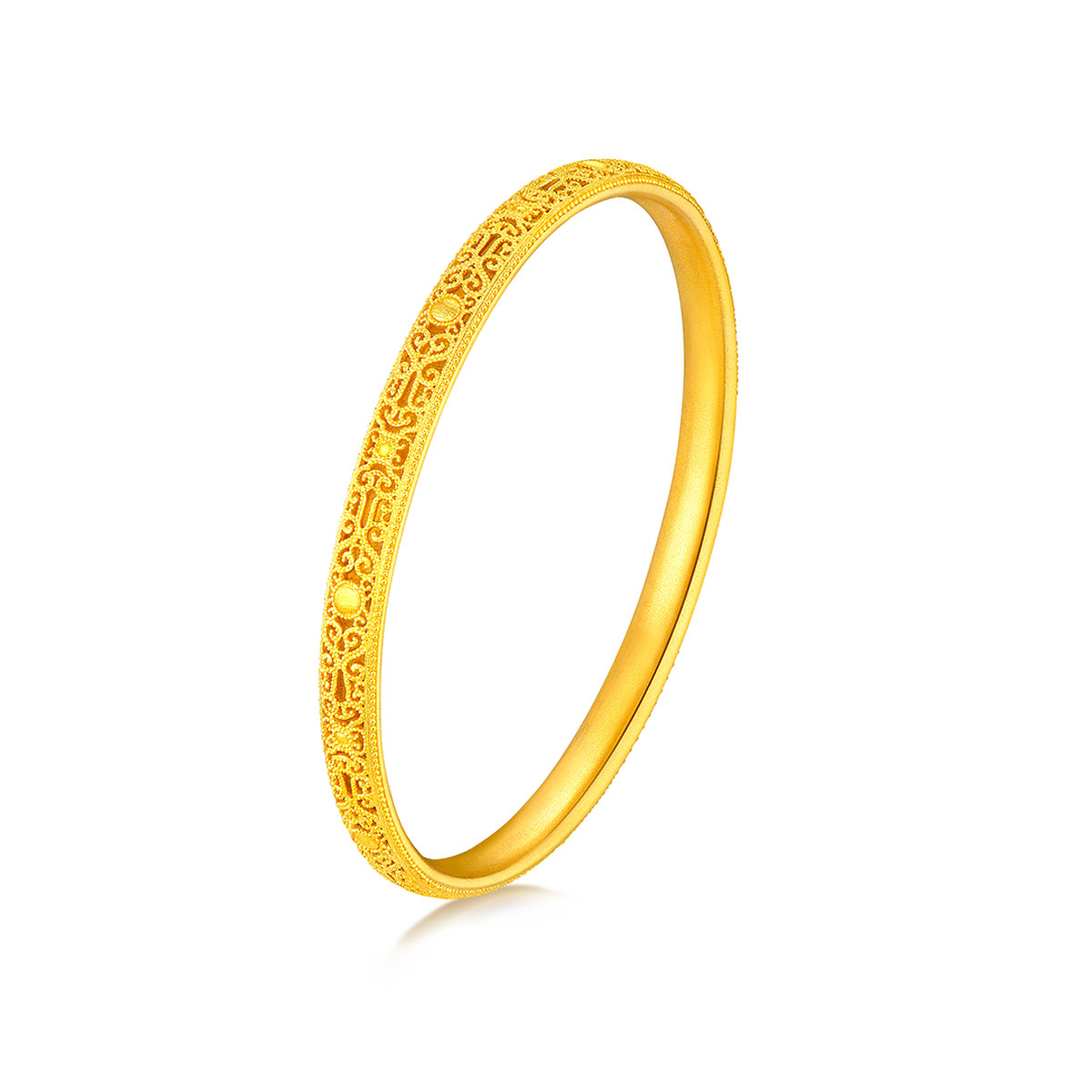 六福珠宝葫芦藤蔓足金镯子女花丝黄金手镯圆镯送礼计价EZGTBB0005【1V1直播看货】