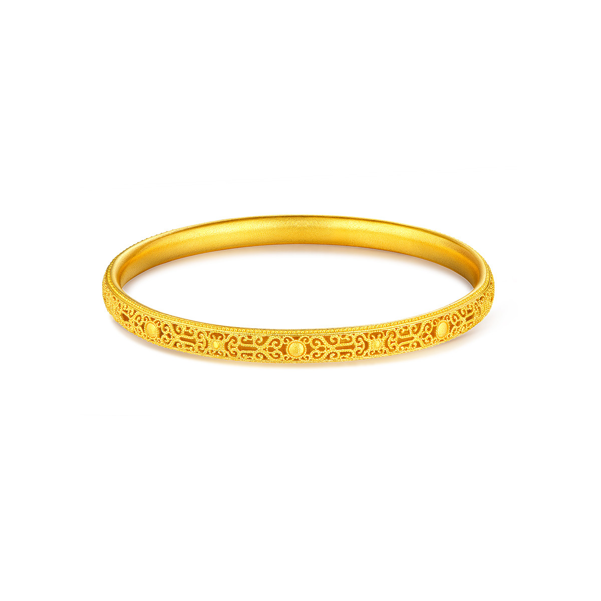 六福珠宝葫芦藤蔓足金镯子女花丝黄金手镯圆镯送礼计价EZGTBB0005【1V1直播看货】