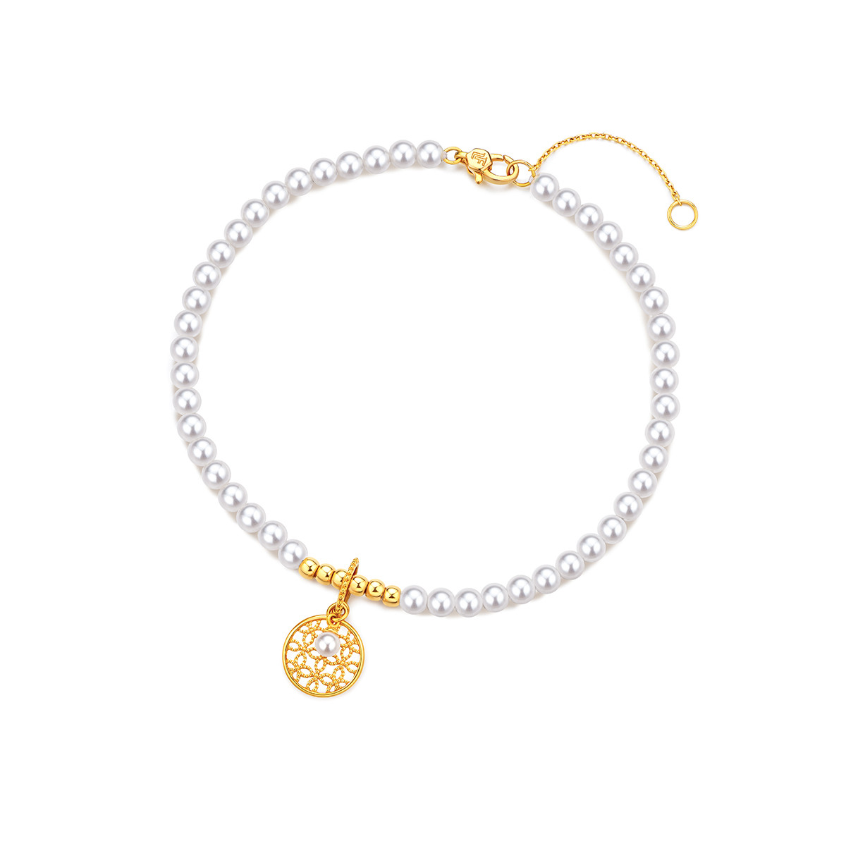 六福珠宝花窗影18k金珍珠手链女款淡水珍珠手串饰定价cMDSKB0024Y