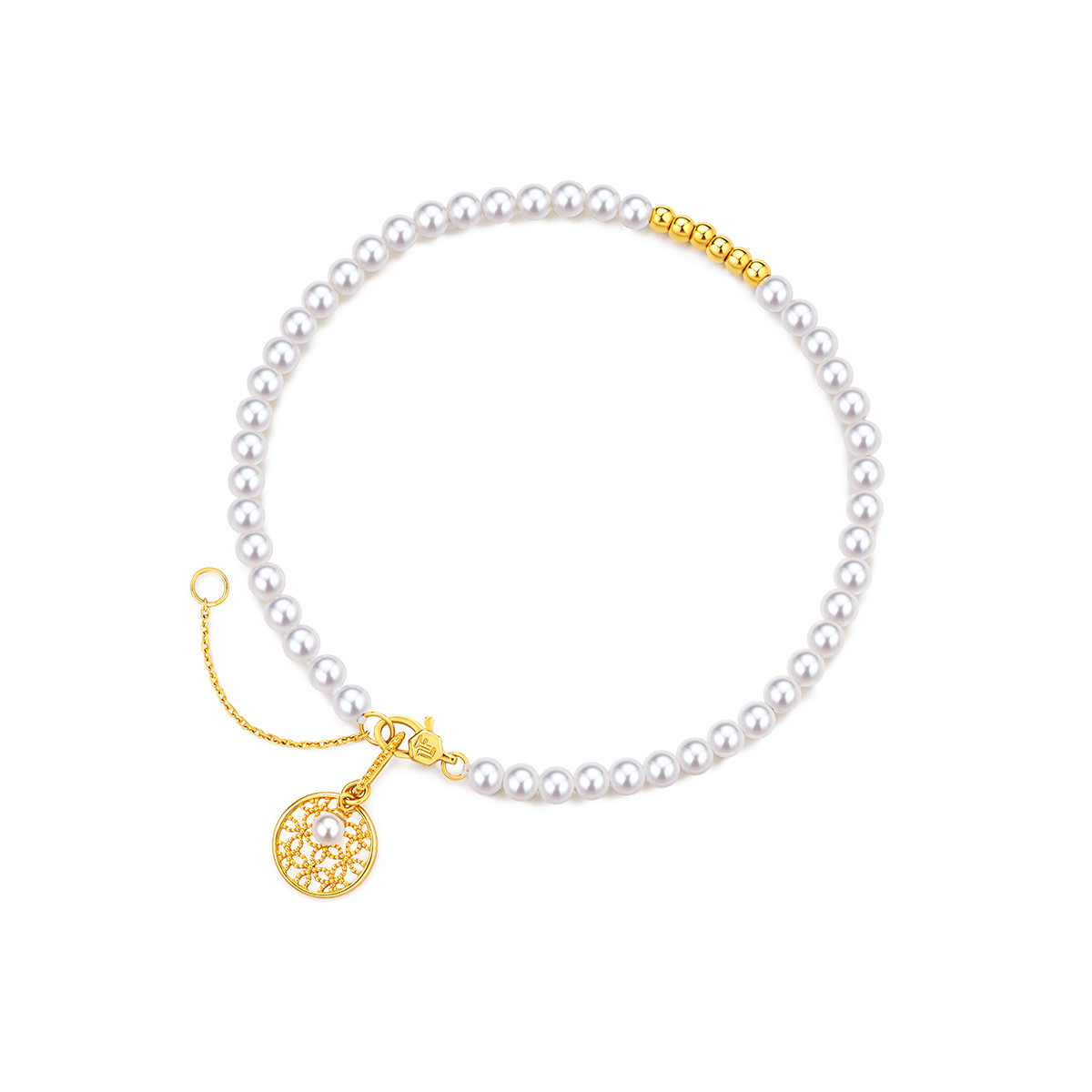 六福珠宝花窗影18k金珍珠手链女款淡水珍珠手串饰定价cMDSKB0024Y