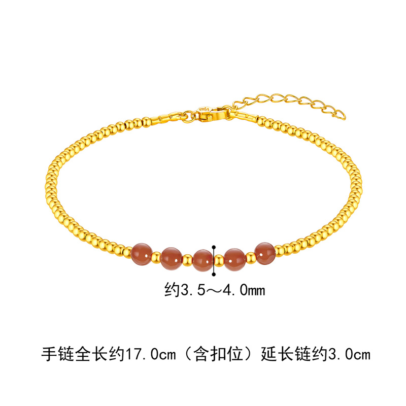 六福珠宝红玉髓金珠黄金手链女款5G简约足金手串定价GJA0009DS【联系客服补货】