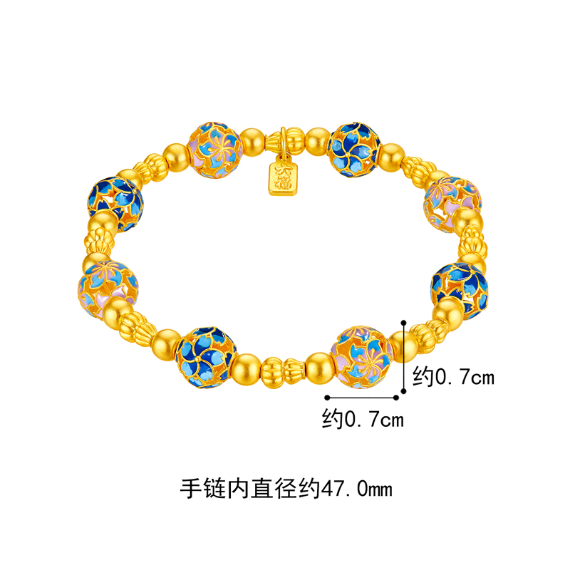 六福珠宝福满传家紫荆花黄金手链女鎏彩工艺手串赏花金品计价L25TBGB0002