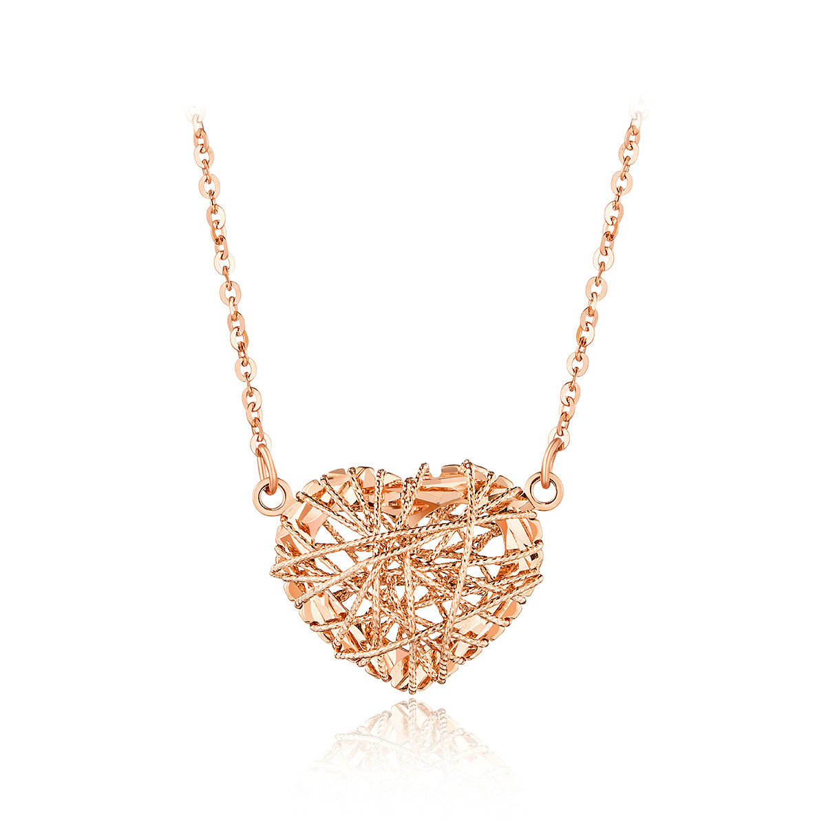 【秒杀】六福珠宝18K金项链镂空心形吊坠玫瑰金专用扣圈L18TBKN0032RB【联系客服补货】