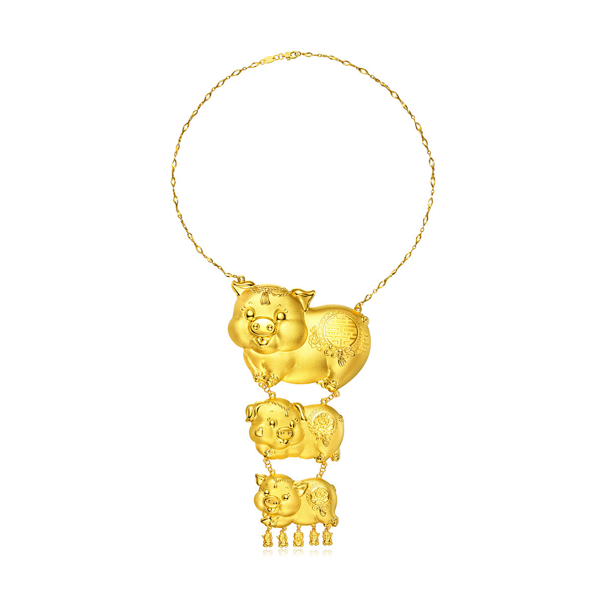 六福珠宝金猪吊坠女囍传祝福婚嫁猪牌足金套链计价A03G30207G3-TB【联系客服补货】