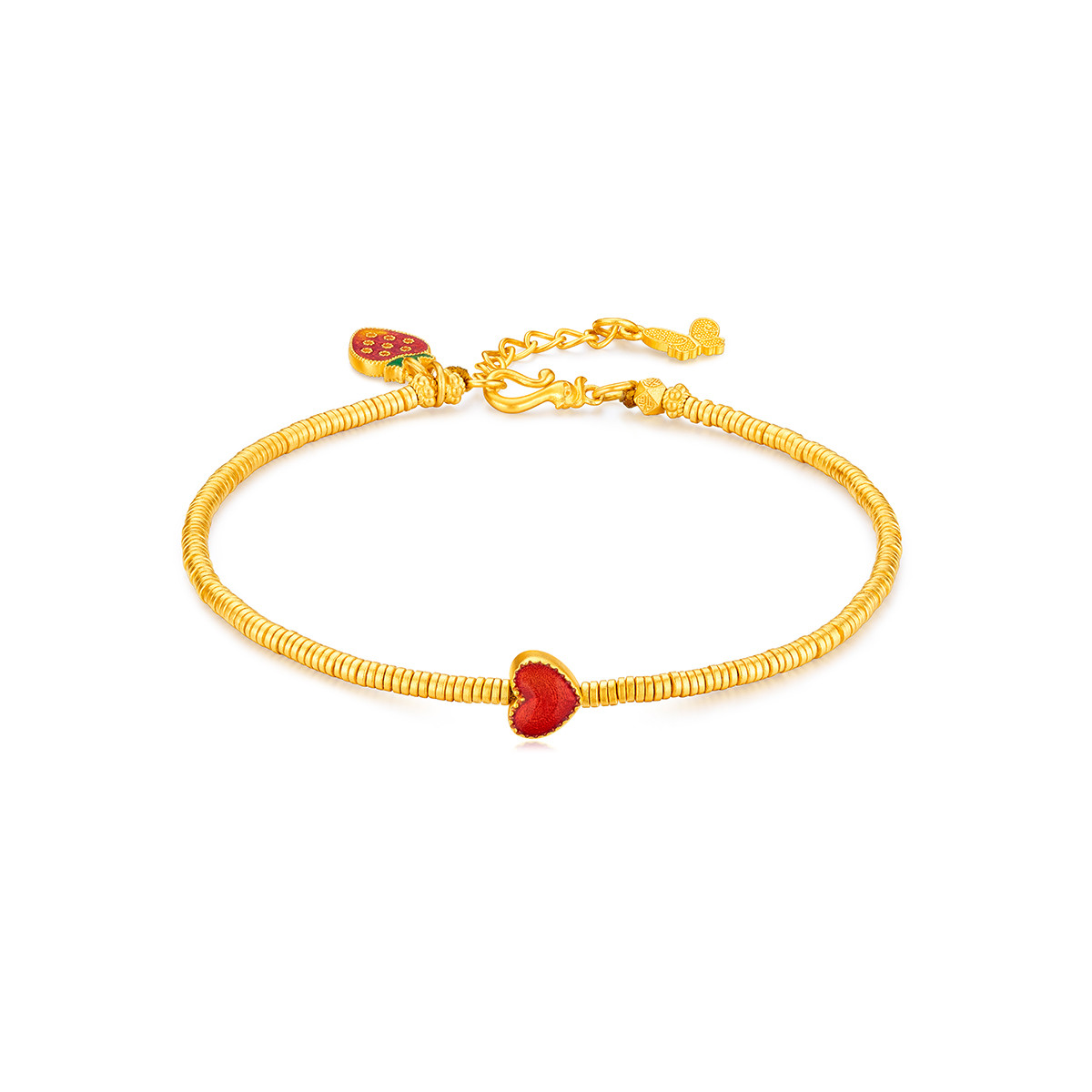 六福珠宝福满传家小红心黄金手链女鎏彩爱心手串计价F21TBGB0001【1V1直播看货】