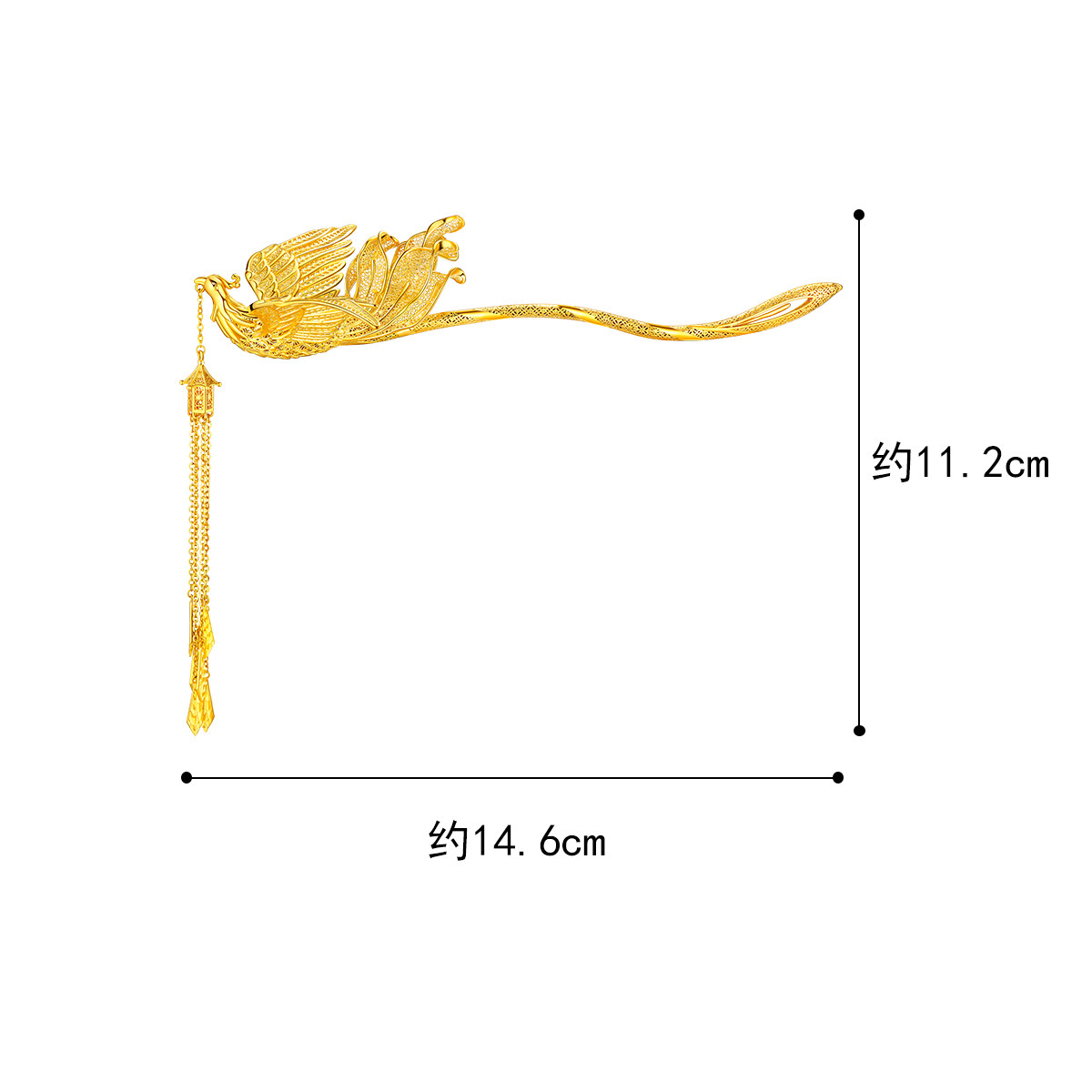 六福珠宝凤凰黄金发簪女足金发钗发饰婚嫁首饰礼计价F21TBGH0001