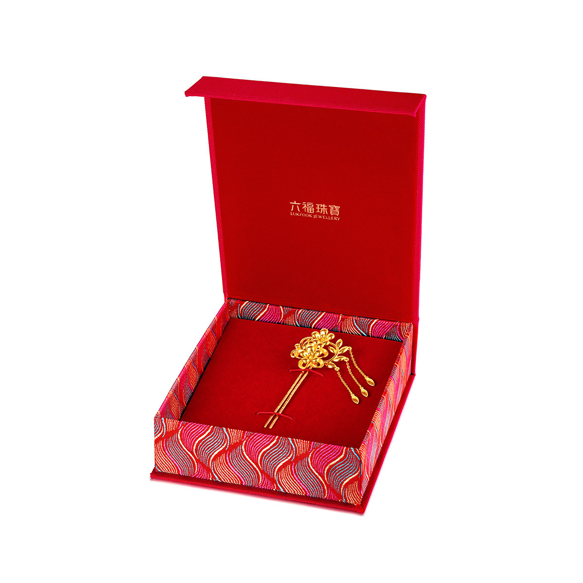 六福珠宝锦绣芳华黄金发簪女结婚足金发钗婚嫁礼计价F58TBGH0002【联系客服补货】