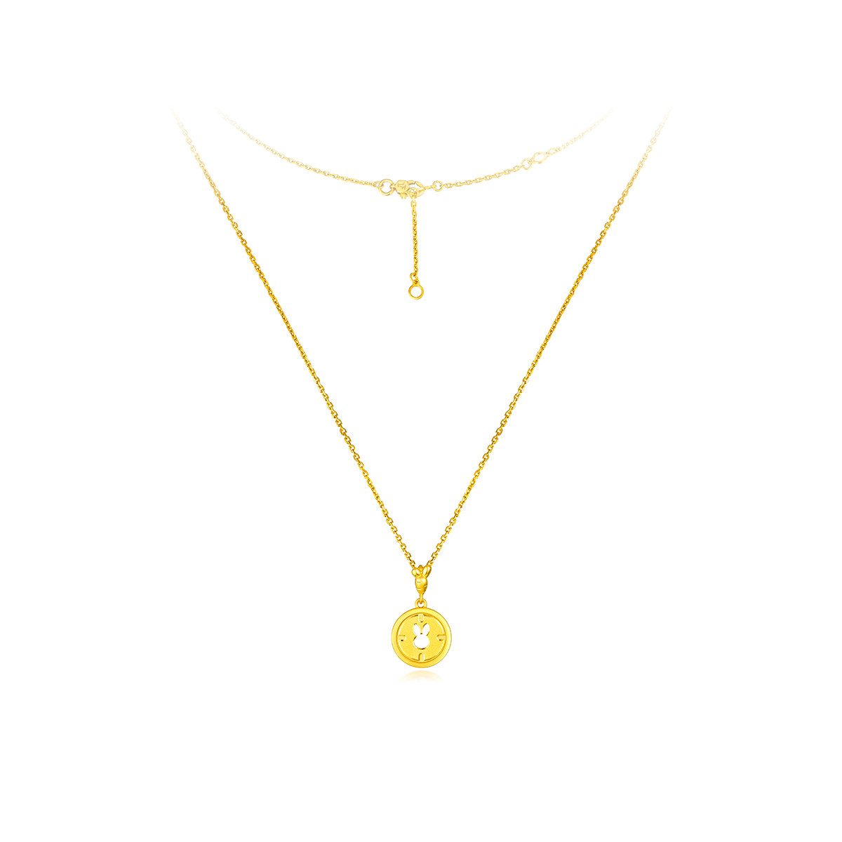 六福珠宝纽扣生肖小兔子黄金项链女足金套链送礼中秋礼计价HXGTBN0016【联系客服补货】