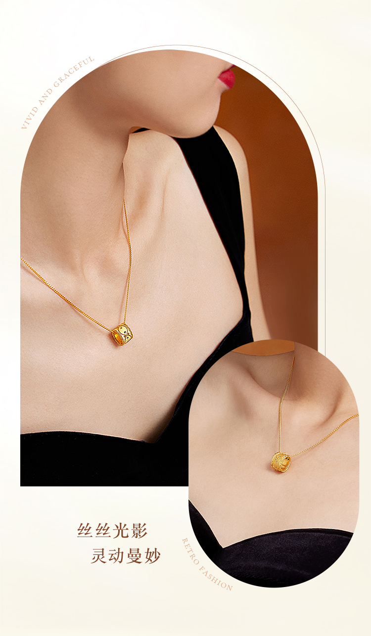 六福珠宝丝绸金暮光黄金项链女5G拉丝足金挂坠套链计价GJGTBN0035【联系客服补货】【1V1直播看货】