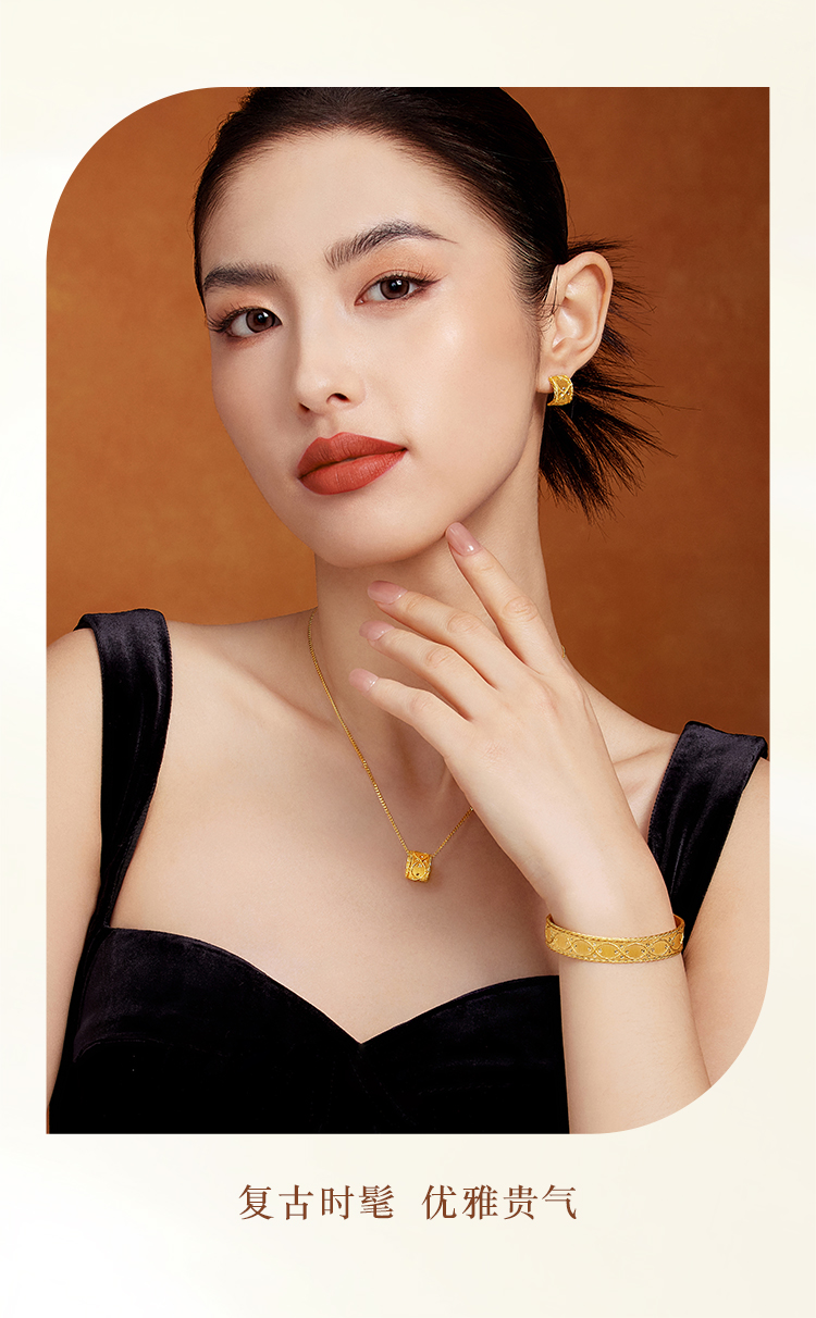 六福珠宝丝绸金暮光黄金项链女5G拉丝足金挂坠套链计价GJGTBN0035【联系客服补货】【1V1直播看货】