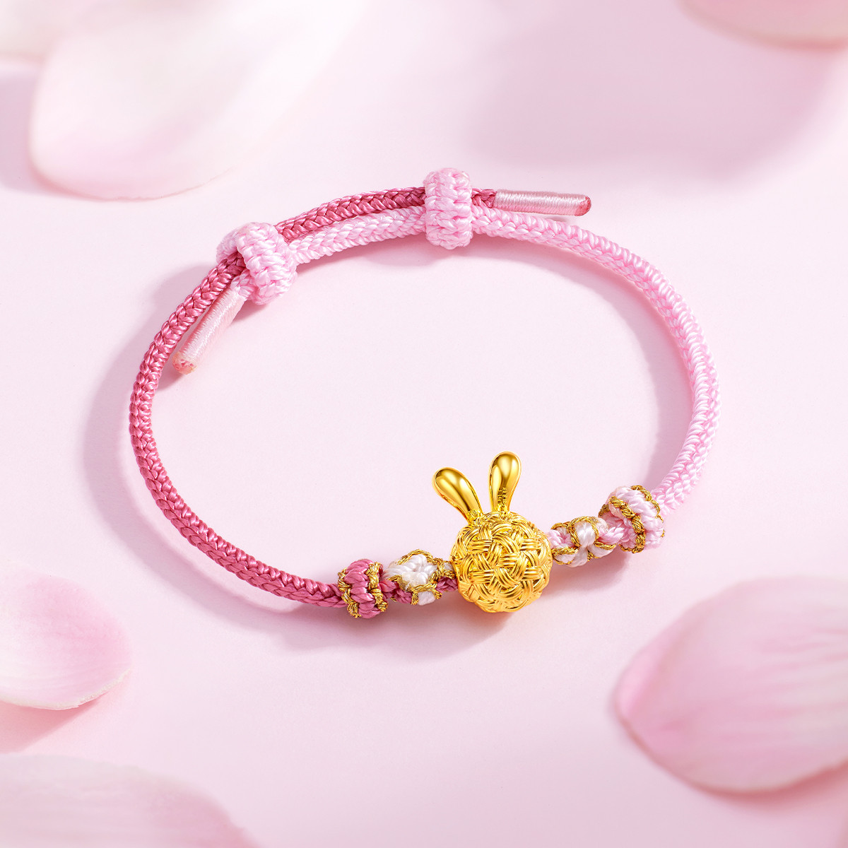 六福珠宝T焰金系列黄金手绳转运珠女款兔子首饰足金中秋礼定价009801SA【联系客服补货】