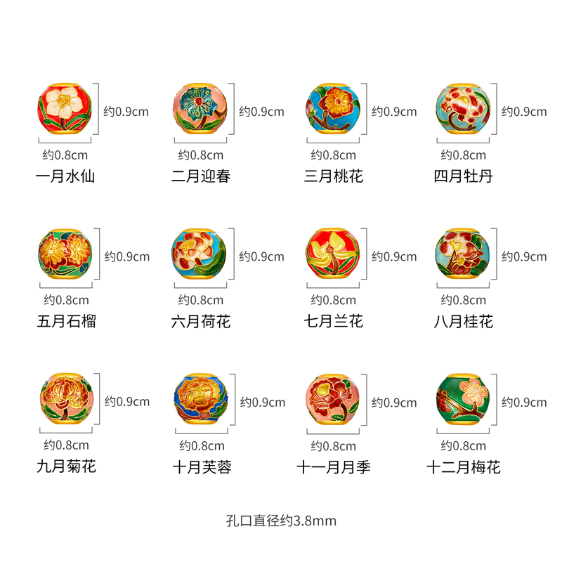 六福珠宝福满传家十二花神黄金转运珠吊坠版莲花计价F41G0003DS绿色
